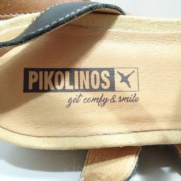 Pikolinos Leather Sandals Strappy Sz 38 Brown Ankle Cross Strap Stitching Boho - Picture 3 of 6